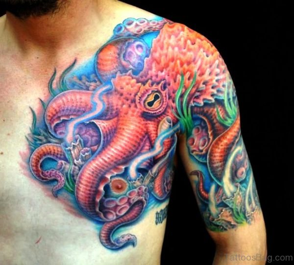 Attractive Colored Kraken Tattoo 