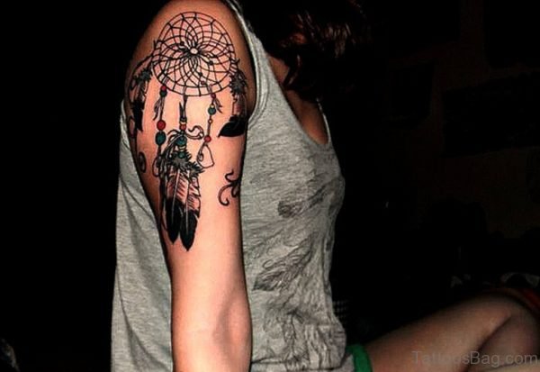 Attractive Dreamcatcher Tattoo On Girl Right Shoulder