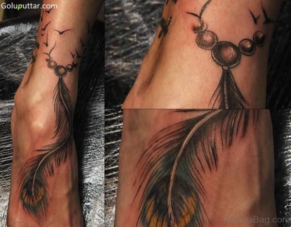 Attractive Feather Tattoo Design On Ankle