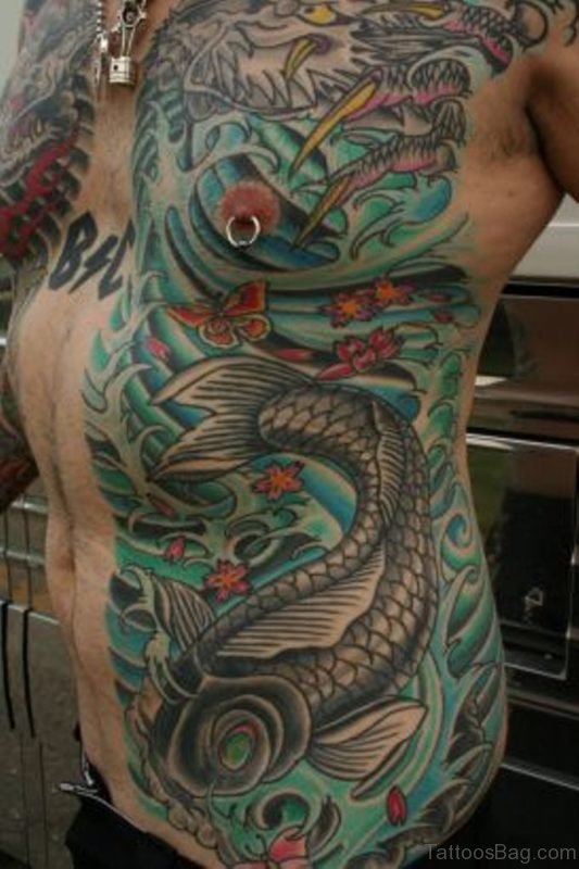 Attractive Fish Tattoo Design On Rib