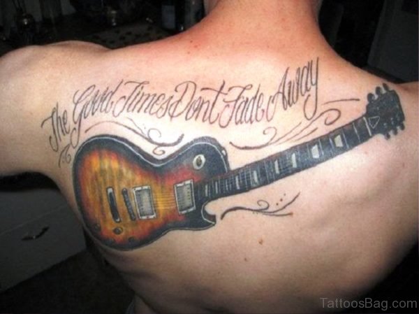 Attractive Guitar Tattoo On Back