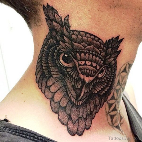 Attractive Owl Tattoo On Neck 