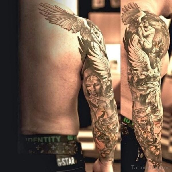 Awesome Angel Tattoo On Full Sleeve