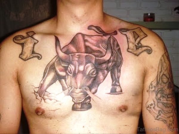 Awesome Bull Tattoo On Chest