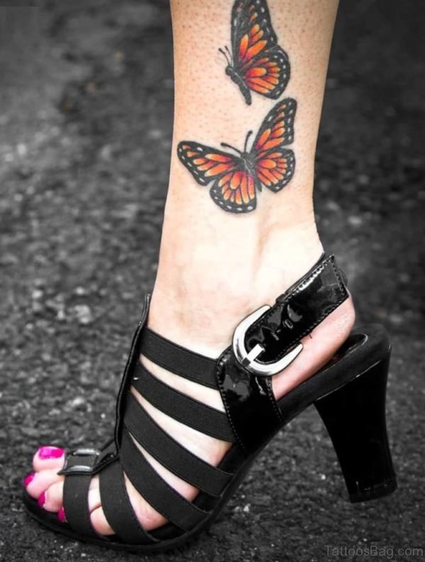 Awesome Butterfly Tattoo On Ankle