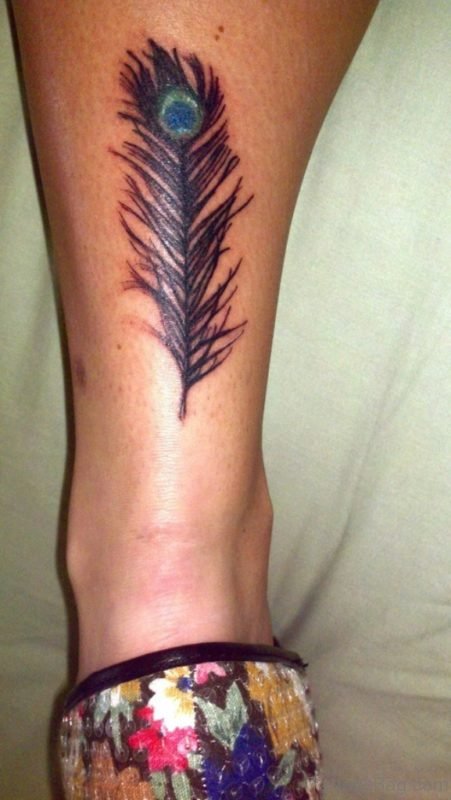 Awesome Color Ink Peacock Feather Tattoo On Ankle
