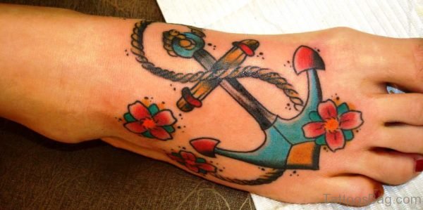 Awesome Colorful Anchor Tattoo On Foot