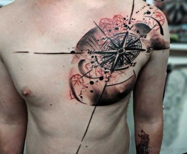 Awesome Compass Tattoo On Chest