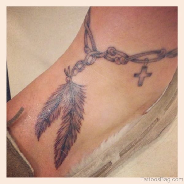 Awesome Cross And Feather Tattoo