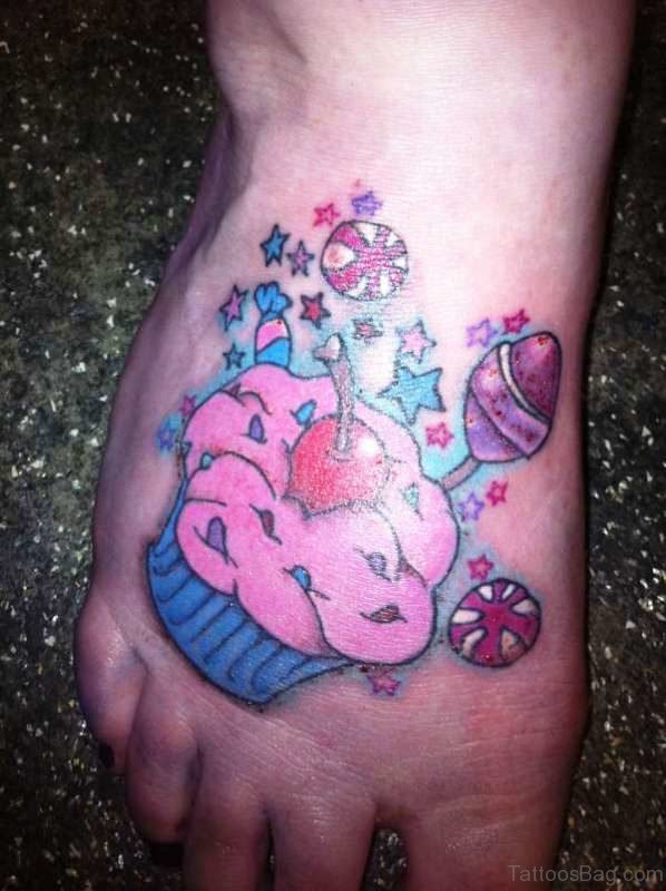 Awesome Cupcake Tattoo On Foot