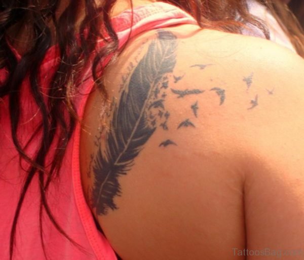 Awesome Feather Tattoo Design For Back