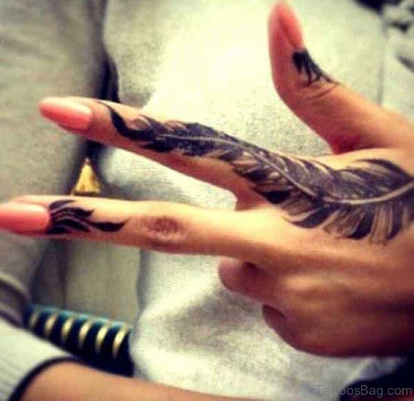 Feather Tattoo On Finger