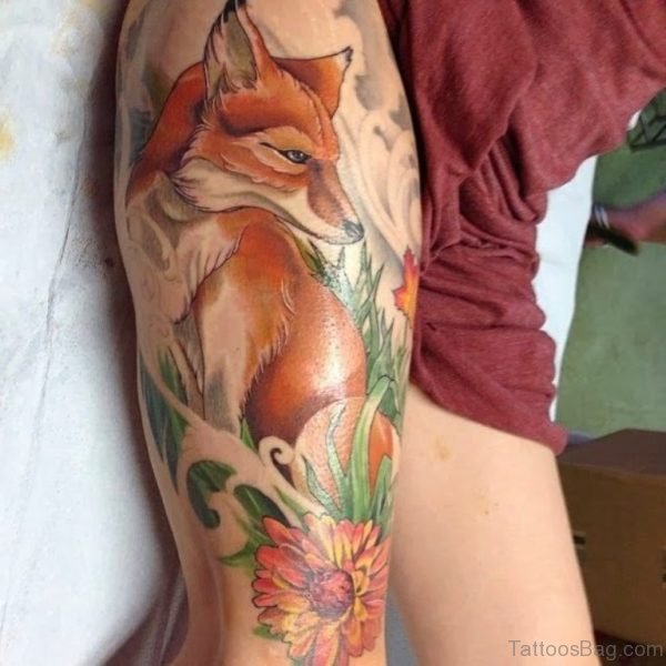 Awesome Fox Tattoo Design On Thigh