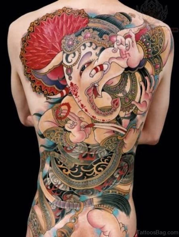 Awesome Ganesha Tattoo On Back