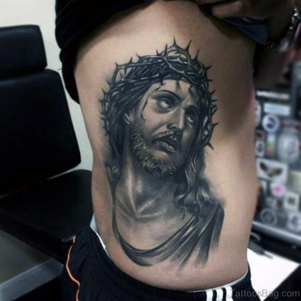 Awesome Jesus Tattoo On Rib