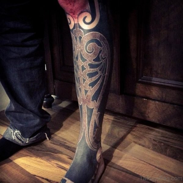 Awesome Mandala Tattoo On Leg Image