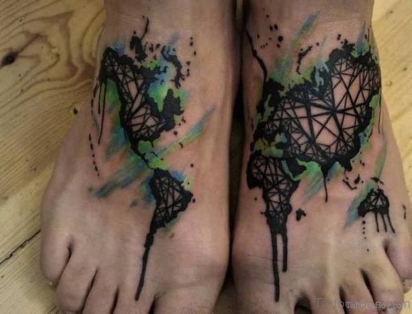 Awesome Map Tattoo On Foot