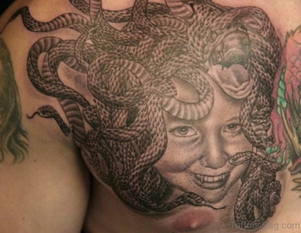 Awesome Medusa Tattoo On Chest