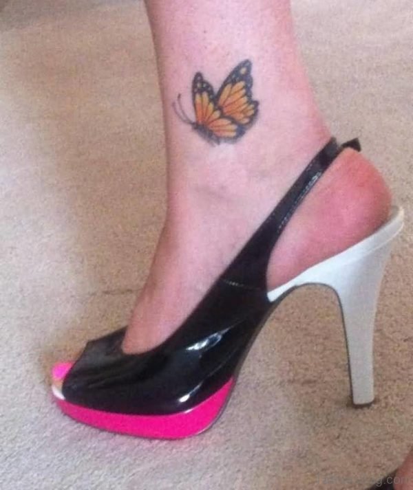 Awesome Orange Butterfly Tattoo On Ankle