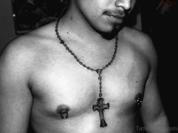 Awesome Rosary Tattoo On Neck