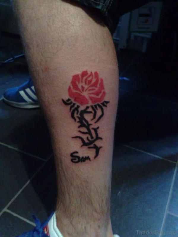 Awesome Rose Tattoo On Leg