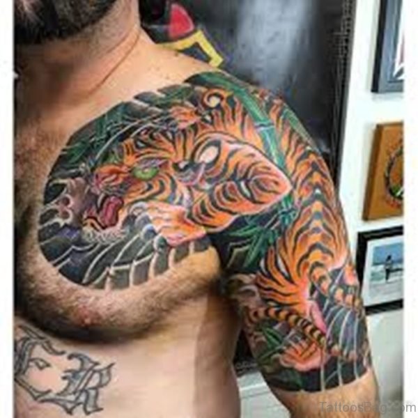 Awesome Tiger Tattoo Design On Chest