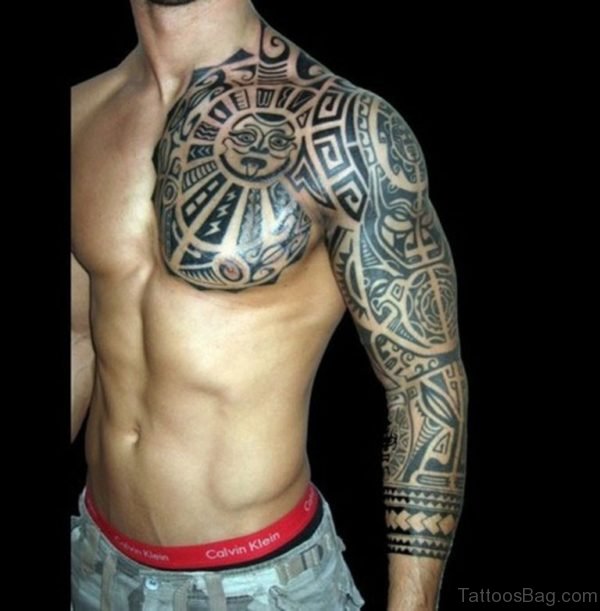 Awesome Tribal Tattoo On Chest 