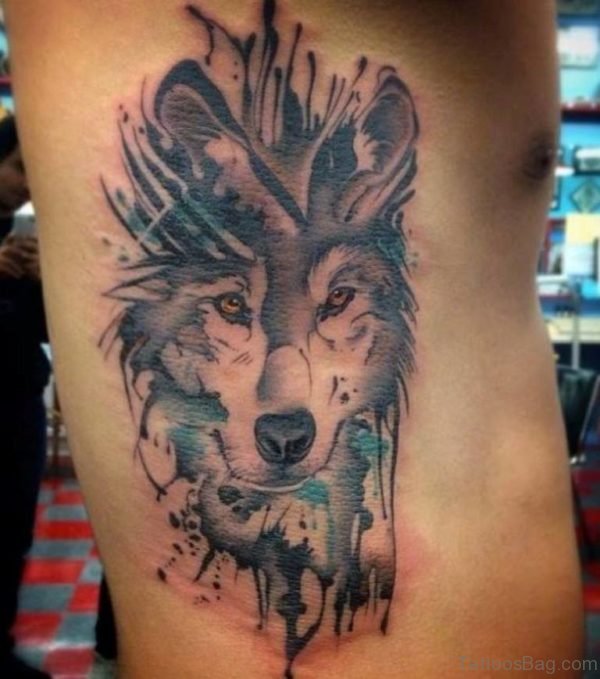 Awesome Wolf Tattoo On Rib