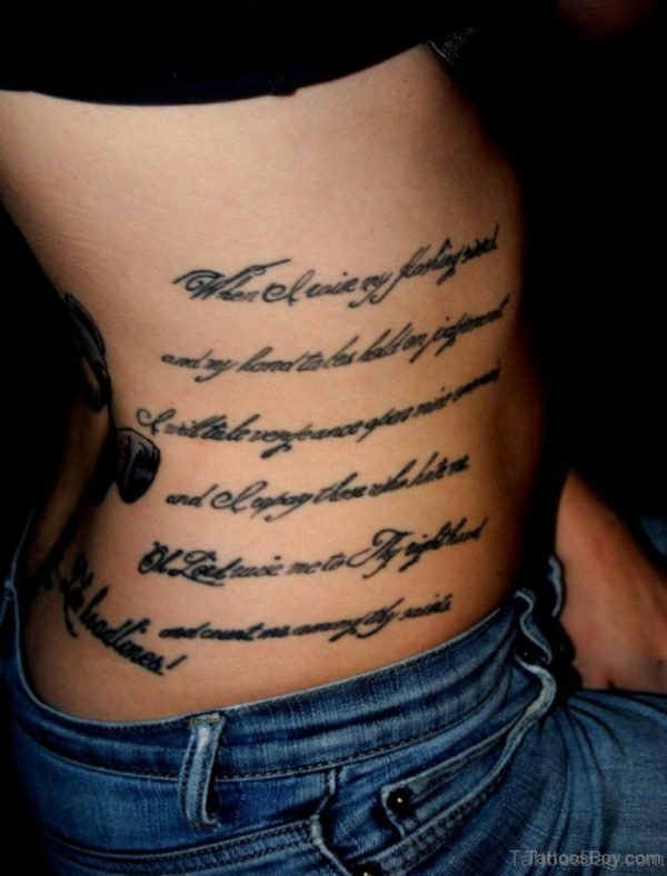 Awesome Wording Tattoo On Rib Image