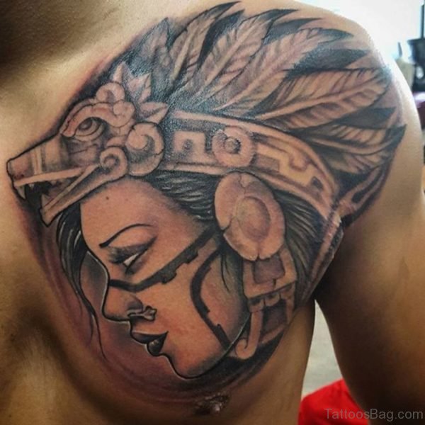 Aztec Girl Tattoo On Chest
