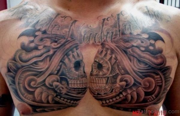 Aztec Skulls Tattoo On Chest For Men