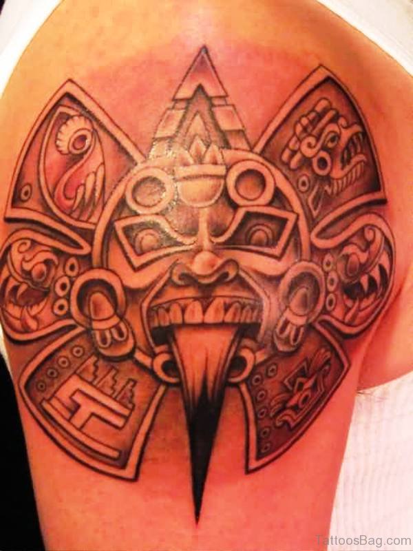 Aztec Sun Shoulder Tattoo 