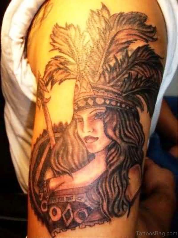 Aztec Tattoo On Left Shoulder 