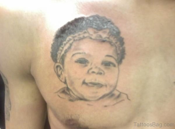 Baby Portrait Tattoo On Chest