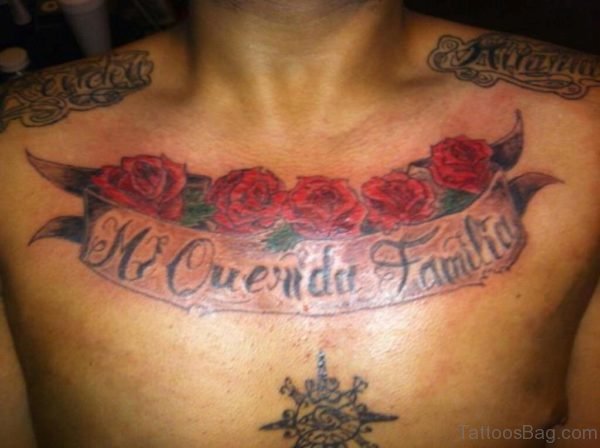 Banner Tattoo With Red Roses