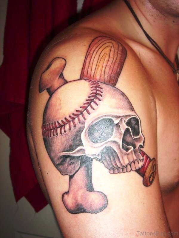 Baseball Skull Tattoo Design 