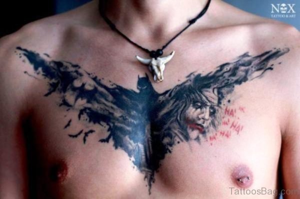 Bat Design Tattoo On Chest