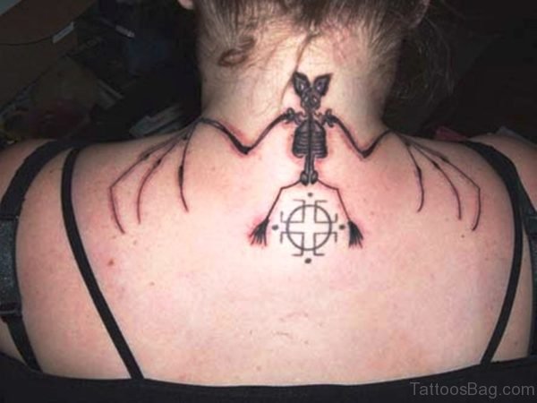 Bat Skeleton Tattoo On Neck