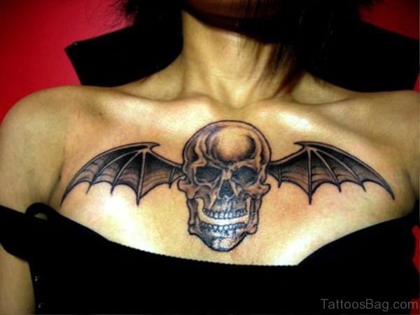 Bat Skull Tattoo On Chest