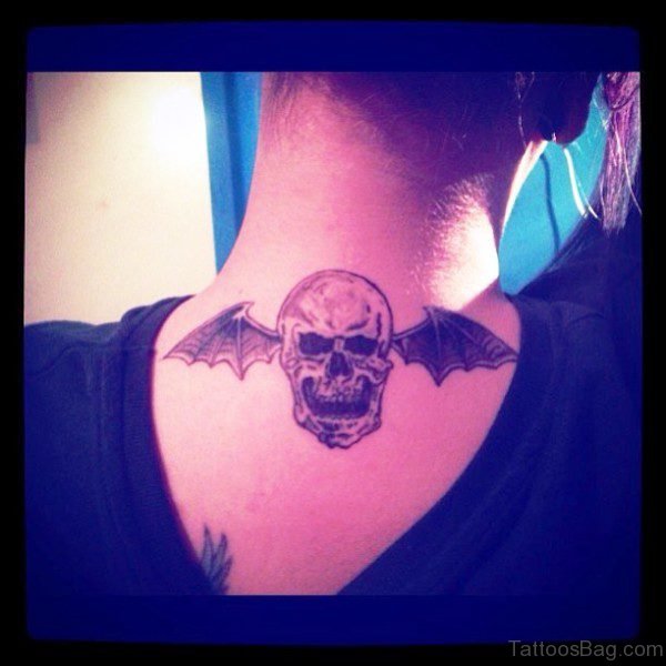 Bat Skull Tattoo On Neck