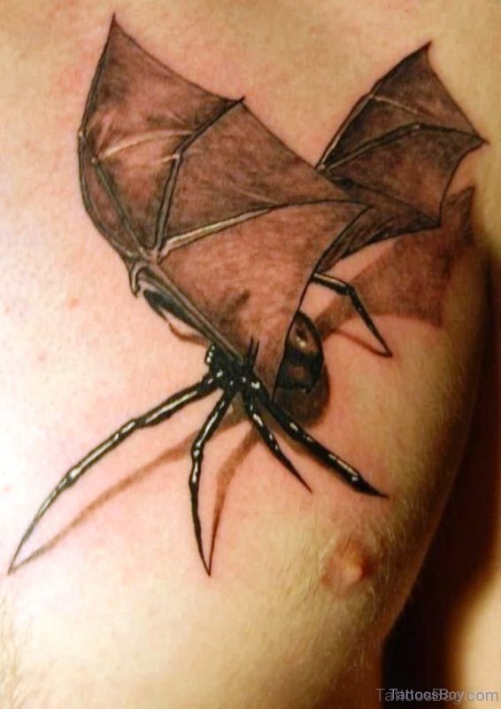 Bat Spider Tattoo On Chest