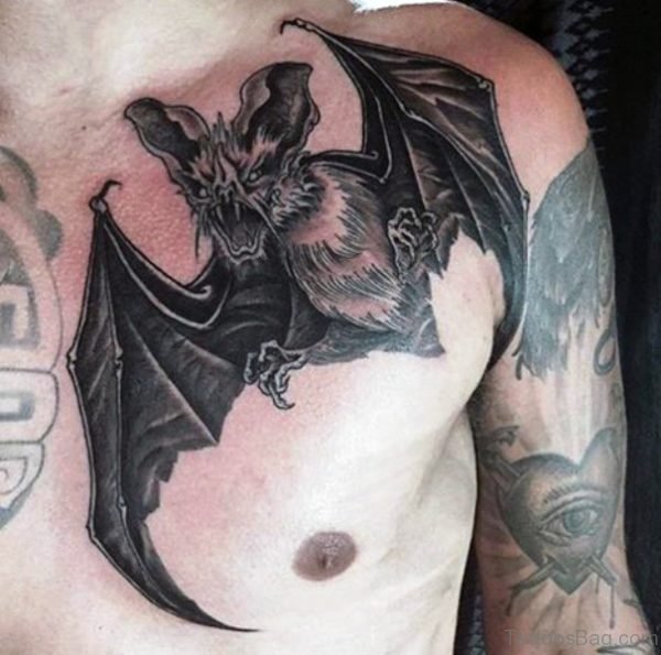 Bat Tattoo On Upper Side Chest