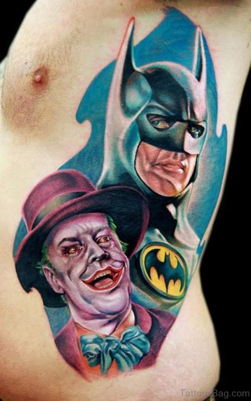 Batman And Joker Tattoo On Rib