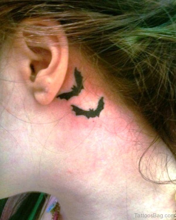 Bats Tattoo On Neck Behind Ear