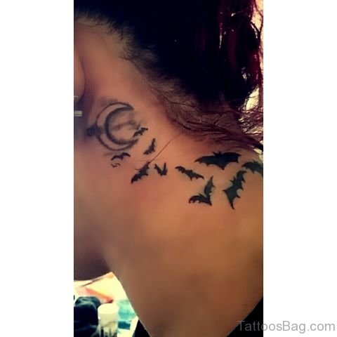 Bats Tattoo With Moon Design