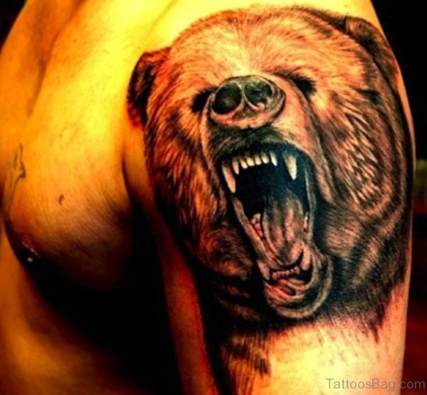 Bear Shoulder Half Sleeves Tattoo Design