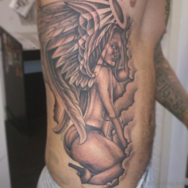 Beautiful Angel Tattoo Design On Rib