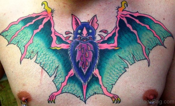 Beautiful Bat Tattoo On Chest
