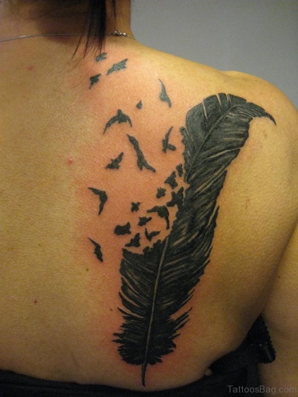 Beautiful Birds With Feather Tattoo