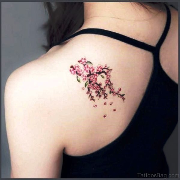 Beautiful Cherry Blossom Flowers On Shoulder Back 